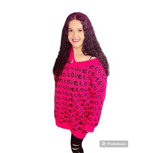 Brand New Pink And Black Love Sweater 2X Ripped Valentines Day Top